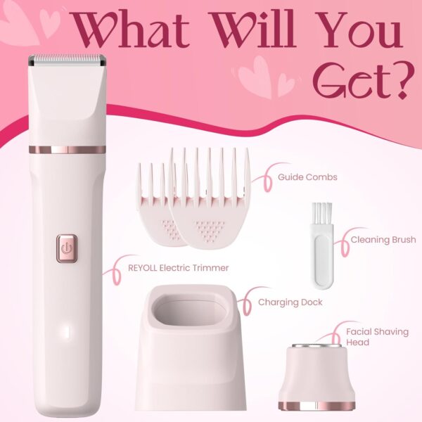 Bikini Trimmer for Women - Painless Electric Razors for Silk Skin,Cordless Body Shaver for Trip,Replaceable Lady Facial Razor, IPX7 Waterproof&Easy Cleaning, Ceramic Blade, USB Charge Dock Pink - Image 5