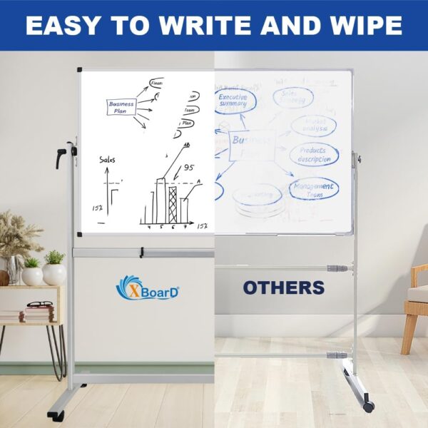 XBoard Rolling Whiteboard 48x36 inch | Magnetic Dry Erase Board on Wheels, Large Portable Easel with Stand and Aluminium Frame for Home School Office Live Streaming - Image 4