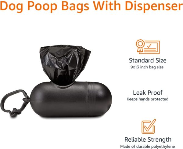 Amazon Basics Dog Poop Leak Proof Bags with Dispenser and Leash Clip, Unscented, 300 Count, 20 Pack of 15, Black, 13 x 9 Inch - Image 6