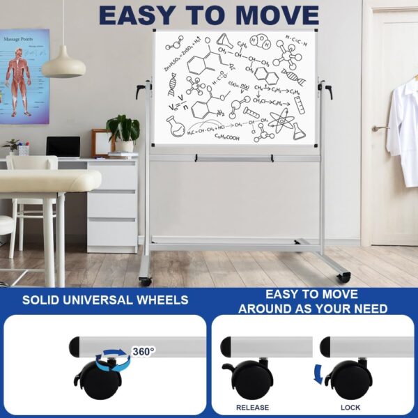 XBoard Rolling Whiteboard 48x36 inch | Magnetic Dry Erase Board on Wheels, Large Portable Easel with Stand and Aluminium Frame for Home School Office Live Streaming - Image 6