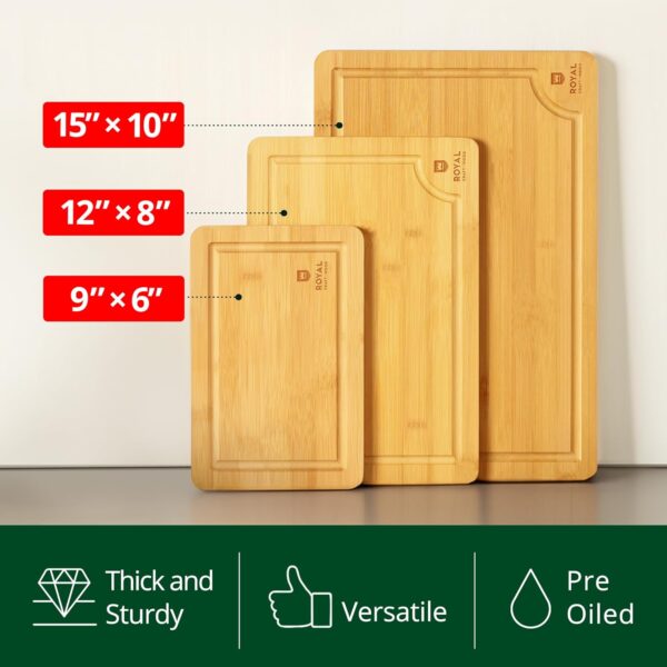 Wooden Cutting Boards for Kitchen Meal Prep & Serving - Bamboo Wood Cutting Board Set - Charcuterie & Chopping Butcher Block for Meat - Kitchen Gadgets Gift - Image 5