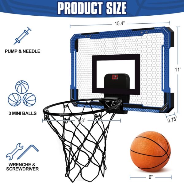 Indoor Mini Basketball Hoop for Door - Over The Door Basketball Mini Hoop with Scoreboard & 3 Balls, Foldable Basketball Hoop for Wall & Room Basketball Toy Gift for Boy Kids Teens - Image 3