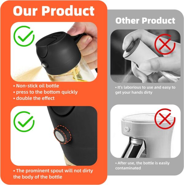 TrendPlain 16oz/470ml Olive Oil Sprayer for Cooking - 2 in 1 Olive Oil Dispenser for Kitchen Gadgets, Air Fryer, Salad, and BBQ - Black - Image 3