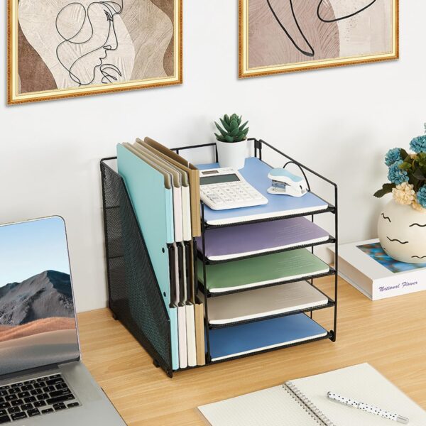 Desk Organizers and Accessories, 5-Tier Paper Letter Tray Organizer with File Holder, Desktop Organizer for Office Supplies, Office Desk Accessories & Workspace (Black) - Image 7