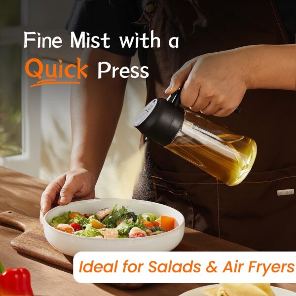 TrendPlain 16oz/470ml Olive Oil Sprayer for Cooking - 2 in 1 Olive Oil Dispenser for Kitchen Gadgets, Air Fryer, Salad, and BBQ - Black - Image 7