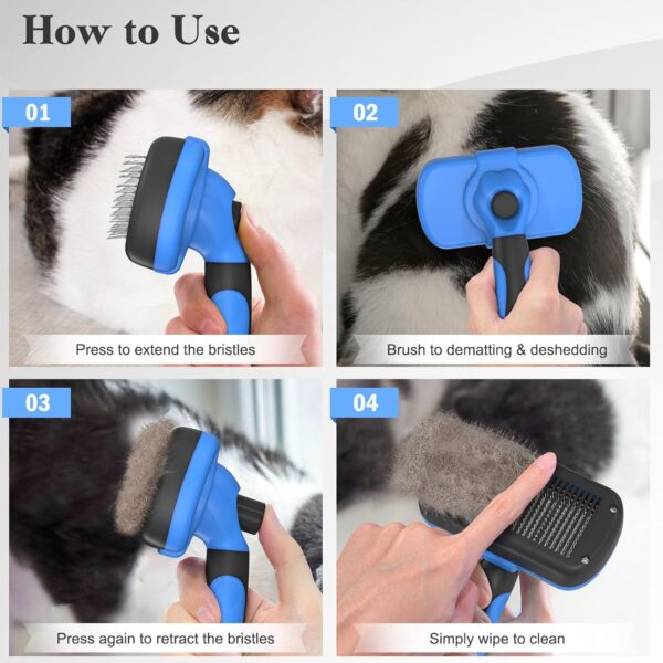 Swihauk Self Cleaning Slicker Brush - Skin Friendly Deshedding Grooming Tool for Dogs & Cats, Suitable for Shedding & Haired Pets, with Pet Supplies Accessories, Blue - Image 5