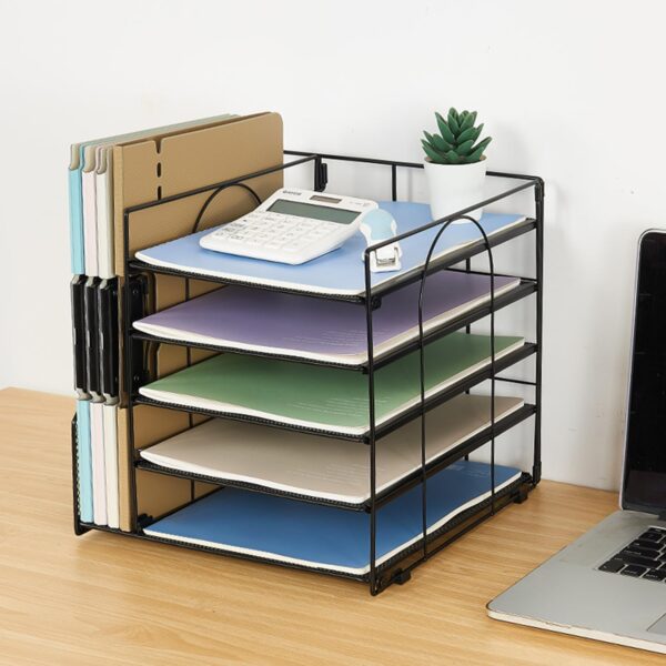 Desk Organizers and Accessories, 5-Tier Paper Letter Tray Organizer with File Holder, Desktop Organizer for Office Supplies, Office Desk Accessories & Workspace (Black) - Image 3