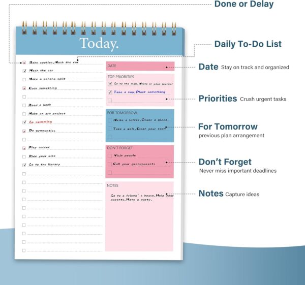 To Do List Notepad - Daily Planner Notepad Undated 52 Sheets Tear Off, 6.5" x 9.8" Checklist Productivity Organizer with Hourly Schedule for Tasks - Image 8