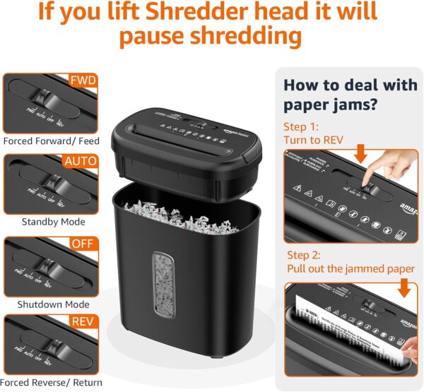 Amazon Basics 8-Sheet Cross Cut Paper Shredder and Credit Card Shredder - Black - Image 4