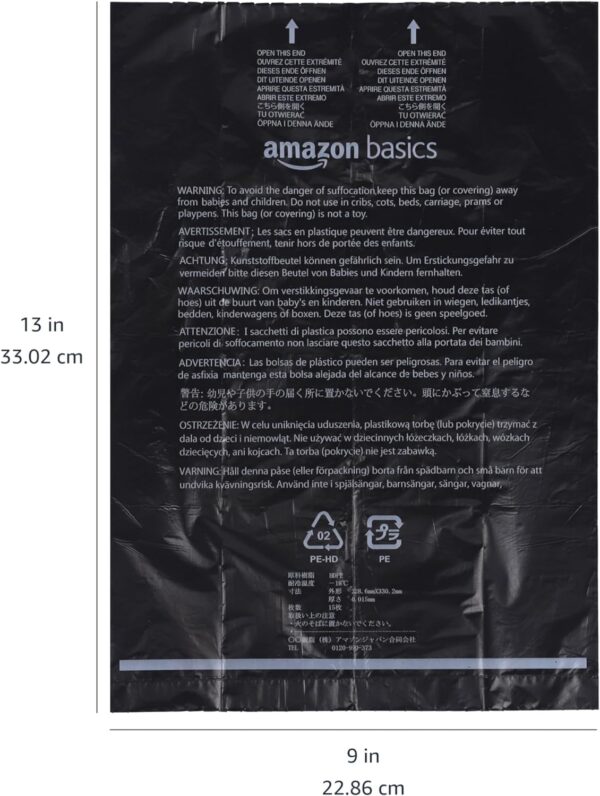 Amazon Basics Dog Poop Leak Proof Bags with Dispenser and Leash Clip, Unscented, 300 Count, 20 Pack of 15, Black, 13 x 9 Inch - Image 5