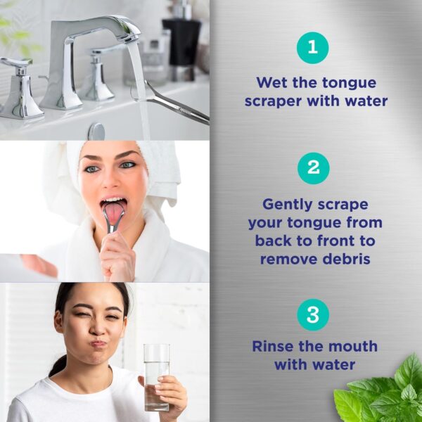 GuruNanda Tongue Scraper for Adults (2 Pack) with Travel Case, 420 Medical-Grade 100% Stainless Steel Tongue Cleaner, Aids in Fresh Breath & Oral Care - Image 5