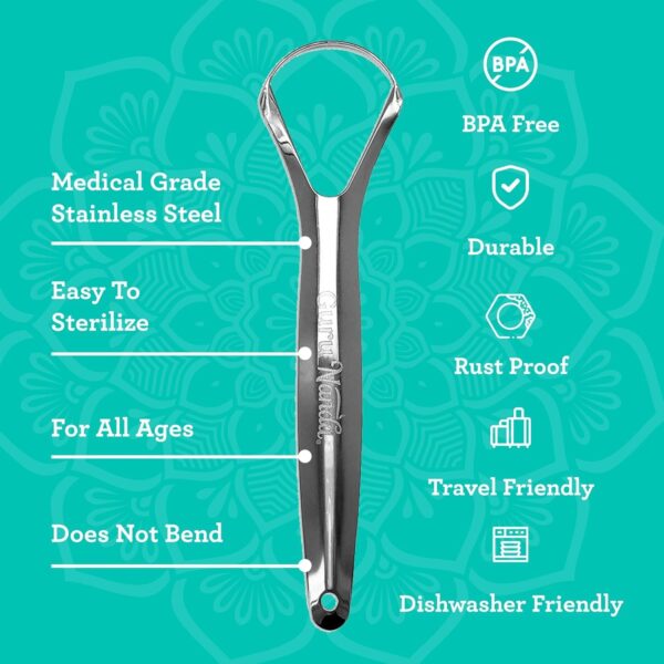 GuruNanda Tongue Scraper for Adults (2 Pack) with Travel Case, 420 Medical-Grade 100% Stainless Steel Tongue Cleaner, Aids in Fresh Breath & Oral Care - Image 7