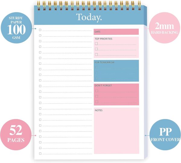 To Do List Notepad - Daily Planner Notepad Undated 52 Sheets Tear Off, 6.5" x 9.8" Checklist Productivity Organizer with Hourly Schedule for Tasks - Image 5