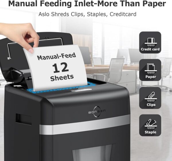 BONSEN Shredder for Office, 120-Sheet Auto Feed Paper Shredder, Micro Cut Paper Shredders for Home Office Use, 30 Minutes/High Security Level P-4/6 Gallon Bin (S3110) - Image 6