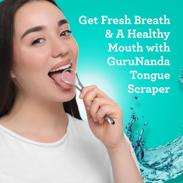 GuruNanda Tongue Scraper for Adults (2 Pack) with Travel Case, 420 Medical-Grade 100% Stainless Steel Tongue Cleaner, Aids in Fresh Breath & Oral Care - Image 3