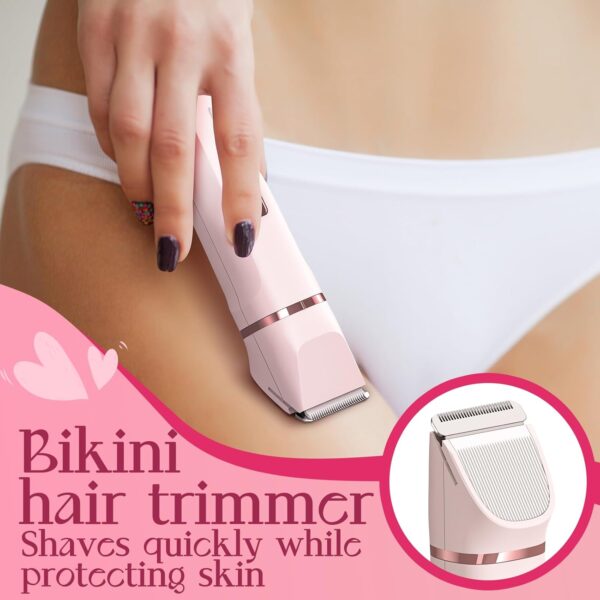 Bikini Trimmer for Women - Painless Electric Razors for Silk Skin,Cordless Body Shaver for Trip,Replaceable Lady Facial Razor, IPX7 Waterproof&Easy Cleaning, Ceramic Blade, USB Charge Dock Pink - Image 7