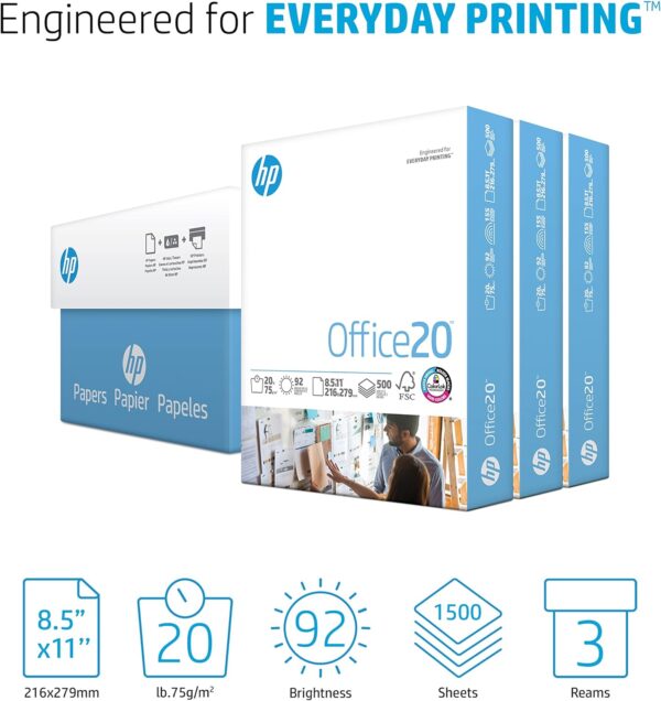 HP Printer Paper | 8.5 x 11 Paper | Office 20 lb | 3 Ream Case - 1500 Sheets | 92 Bright | Made in USA - FSC Certified | 112090C, White - Image 7