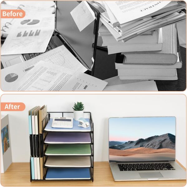 Desk Organizers and Accessories, 5-Tier Paper Letter Tray Organizer with File Holder, Desktop Organizer for Office Supplies, Office Desk Accessories & Workspace (Black) - Image 8