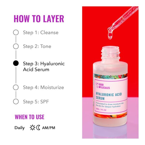 Good Molecules Hyaluronic Acid Serum - Hydrating, Non-greasy formula to Moisturize, Plump - 1% HA, Anti-aging, Water-Based Skincare for Face - Image 7