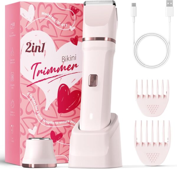 Bikini Trimmer for Women - Painless Electric Razors for Silk Skin,Cordless Body Shaver for Trip,Replaceable Lady Facial Razor, IPX7 Waterproof&Easy Cleaning, Ceramic Blade, USB Charge Dock Pink - Image 3
