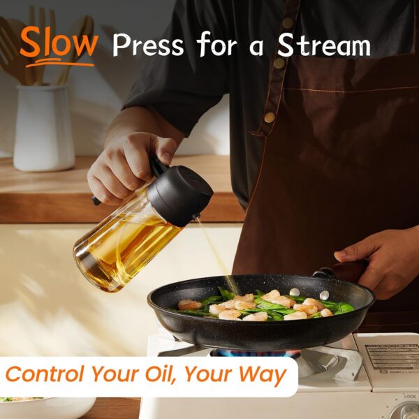 TrendPlain 16oz/470ml Olive Oil Sprayer for Cooking - 2 in 1 Olive Oil Dispenser for Kitchen Gadgets, Air Fryer, Salad, and BBQ - Black - Image 6