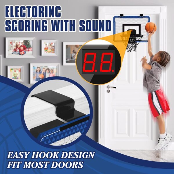 Indoor Mini Basketball Hoop for Door - Over The Door Basketball Mini Hoop with Scoreboard & 3 Balls, Foldable Basketball Hoop for Wall & Room Basketball Toy Gift for Boy Kids Teens - Image 8