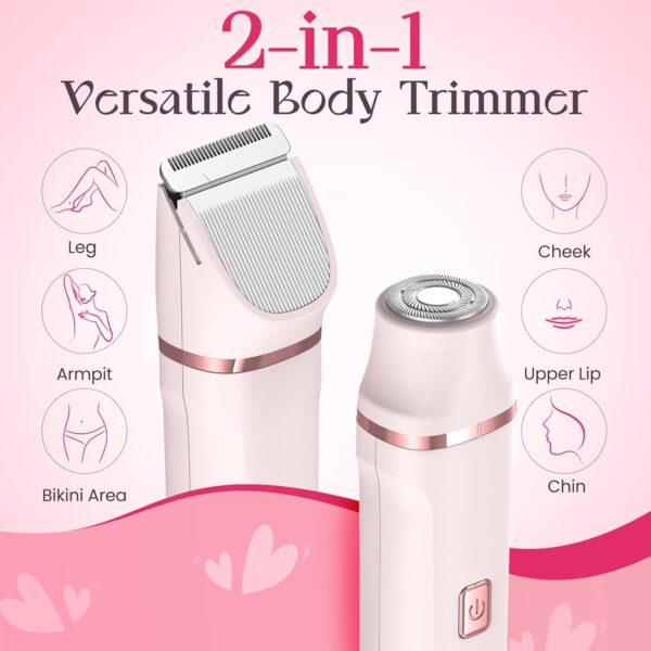 Bikini Trimmer for Women - Painless Electric Razors for Silk Skin,Cordless Body Shaver for Trip,Replaceable Lady Facial Razor, IPX7 Waterproof&Easy Cleaning, Ceramic Blade, USB Charge Dock Pink - Image 9