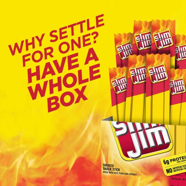 Slim Jim Smoked Meat Sticks, Original Flavor, 6g Protein Per Serving, Snack Size, 0.28 oz. (14 Count) - Image 5
