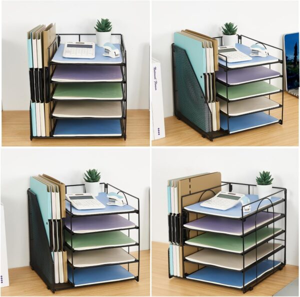 Desk Organizers and Accessories, 5-Tier Paper Letter Tray Organizer with File Holder, Desktop Organizer for Office Supplies, Office Desk Accessories & Workspace (Black) - Image 5