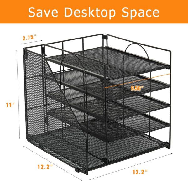Desk Organizers and Accessories, 5-Tier Paper Letter Tray Organizer with File Holder, Desktop Organizer for Office Supplies, Office Desk Accessories & Workspace (Black) - Image 6