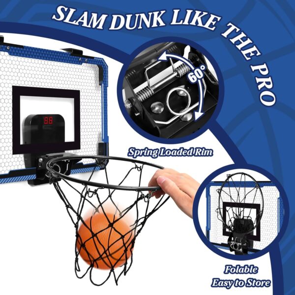 Indoor Mini Basketball Hoop for Door - Over The Door Basketball Mini Hoop with Scoreboard & 3 Balls, Foldable Basketball Hoop for Wall & Room Basketball Toy Gift for Boy Kids Teens - Image 4