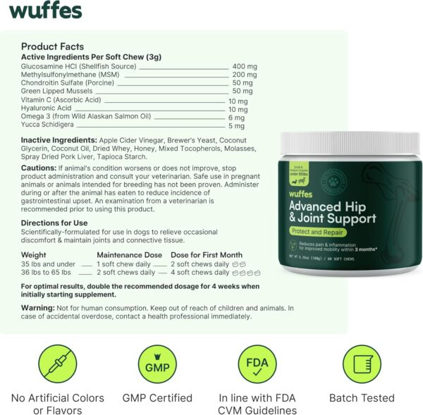 Wuffes Chewable Dog Hip & Joint Supplement - Glucosamine & Chondroitin Chews - Dog Joint Supplements & Vitamins - Extended Joint Care (Small&Medium Breeds (0-65 lbs), 120 Chews (Pack of 2)) - Image 3