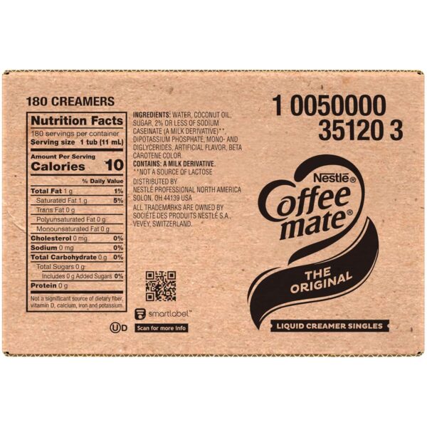Nestle Coffee mate Coffee Creamer, Original, Liquid Creamer Singles, Non Dairy, No Refrigeration, 0.375 fl oz Tubs (Pack of 180) - Image 5